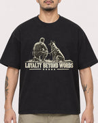 Mockup Boxy Heavyweight Tee Black male close-up 12