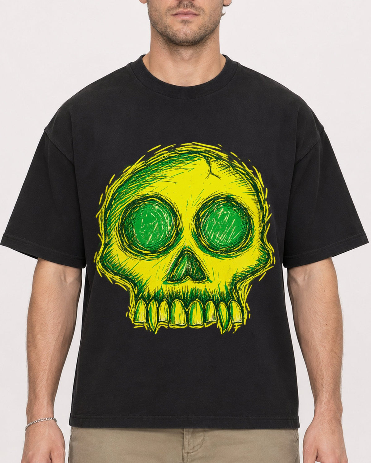 Mockup Boxy Heavyweight Tee Black male close-up 08