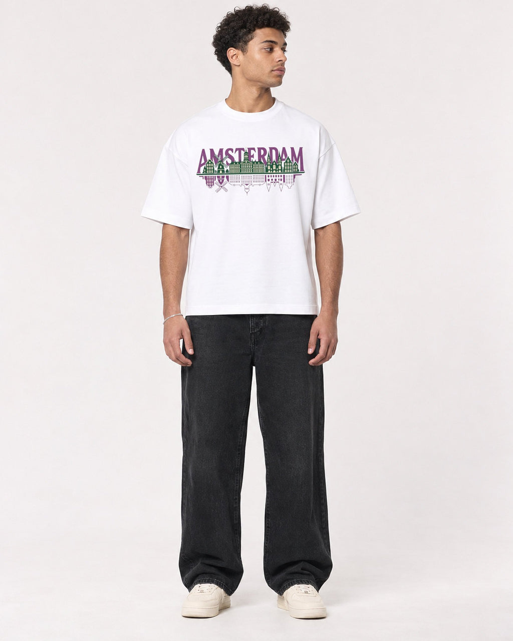 Mockup Boxy Heavyweight Tee White male full-body 10