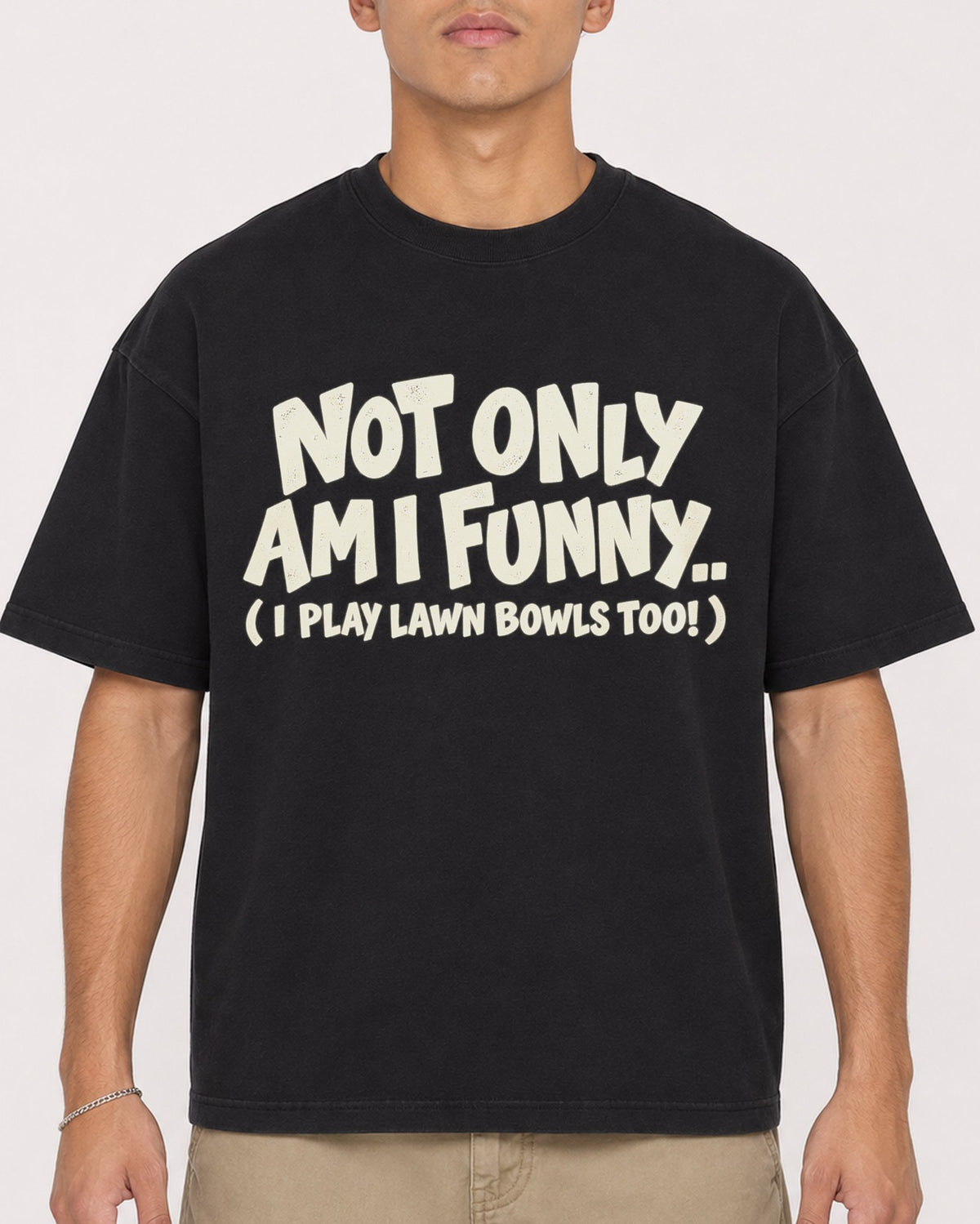 Mockup Boxy Heavyweight Tee Black male close-up 16