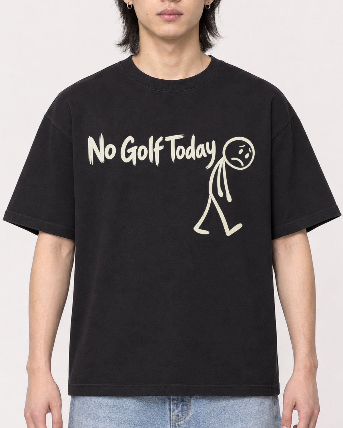 Mockup Boxy Heavyweight Tee Black male close-up 41
