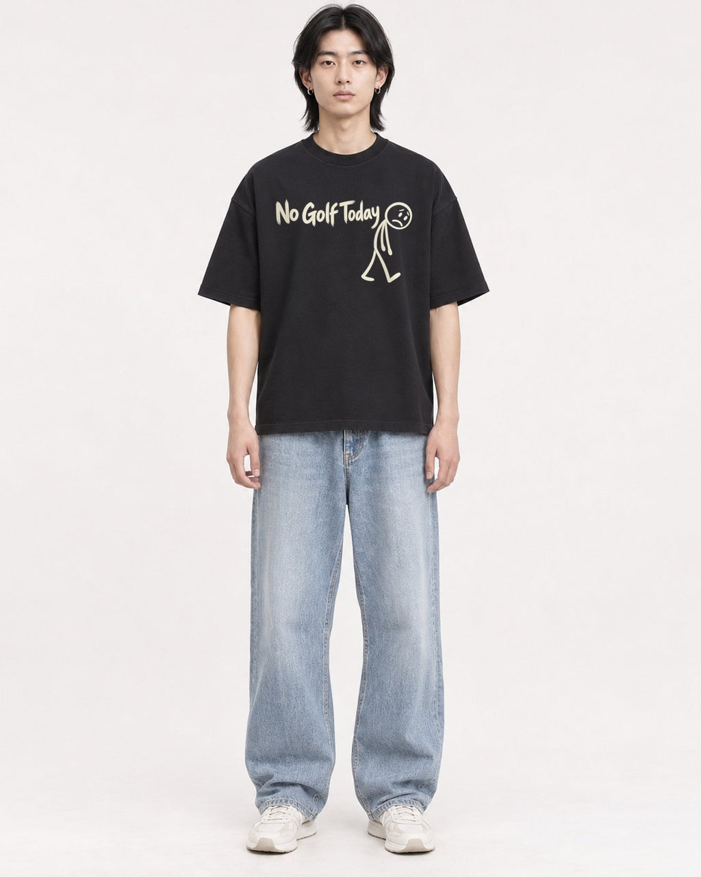 Mockup Boxy Heavyweight Tee Black male full-body 41