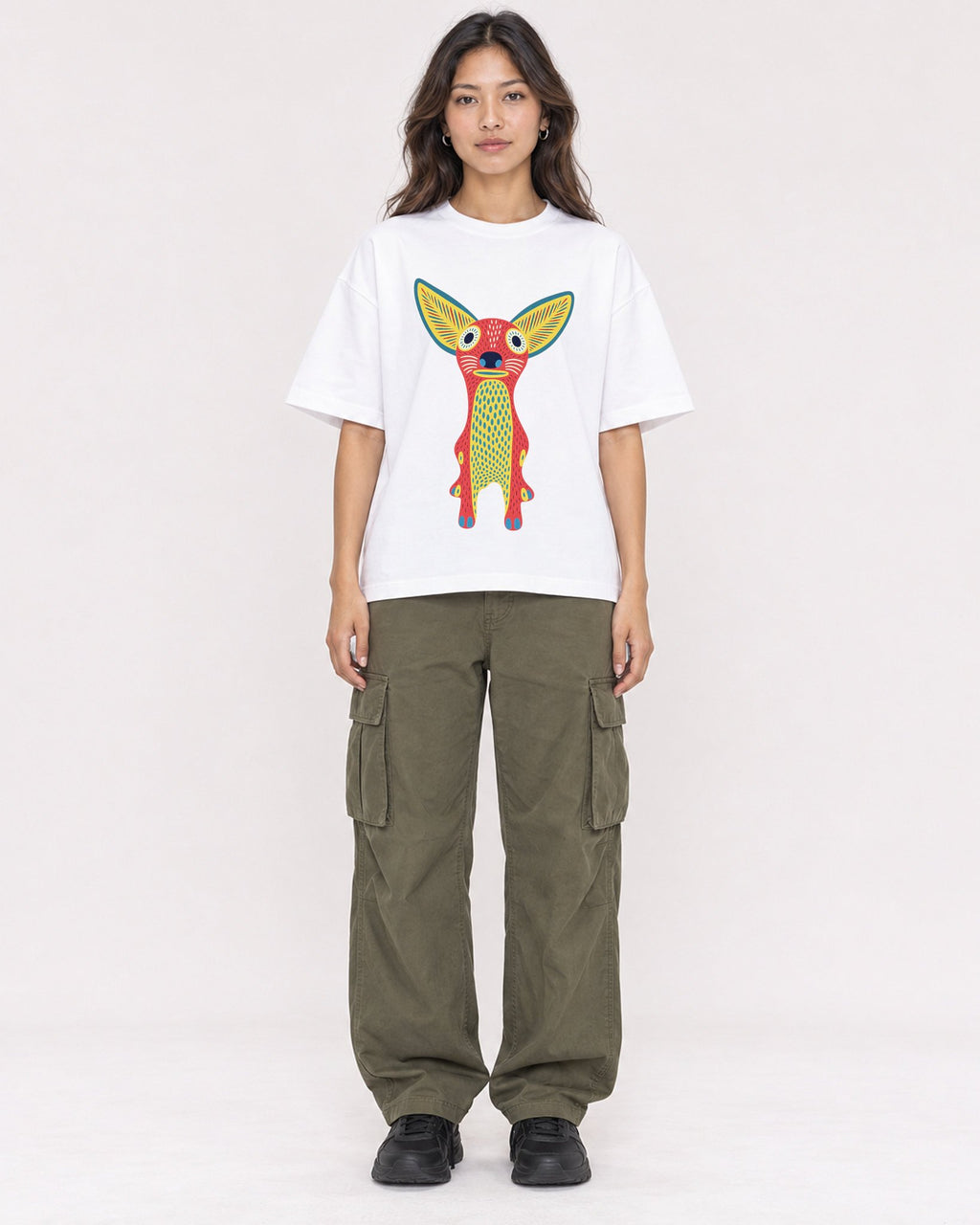 Mockup Boxy Heavyweight Tee White female full-body 02