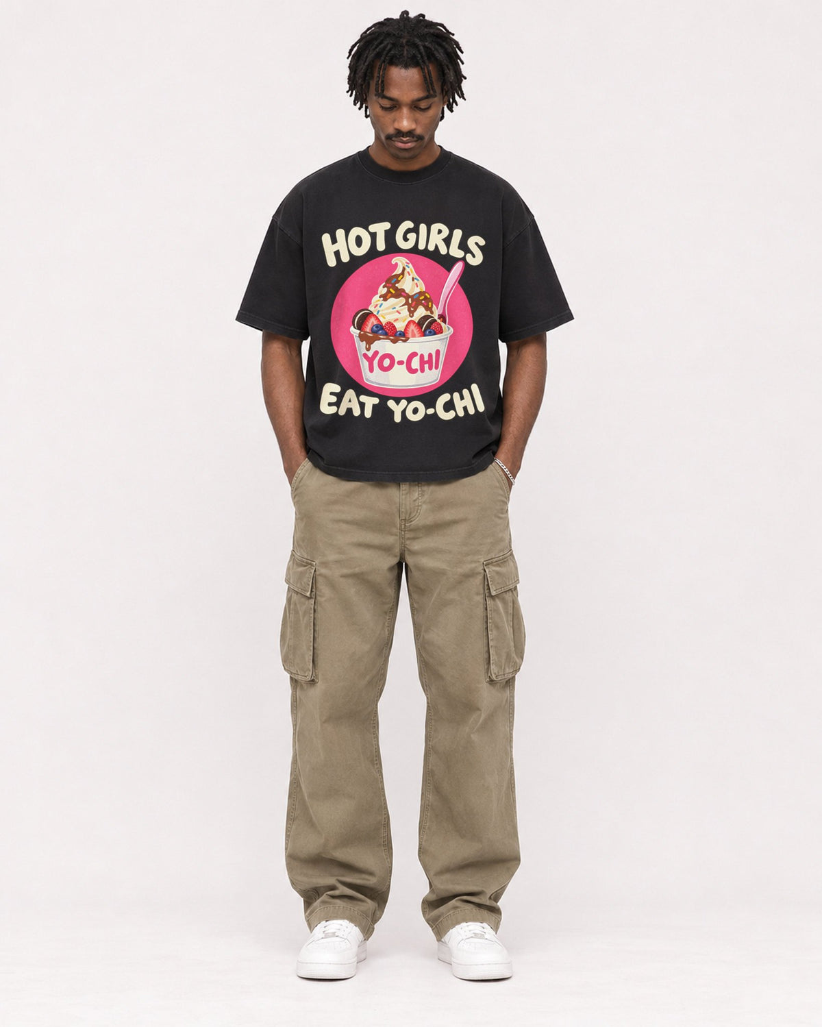 Mockup Boxy Heavyweight Tee Black male full-body 04