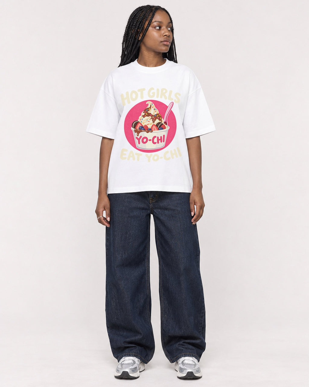 Mockup Boxy Heavyweight Tee White female full-body 04