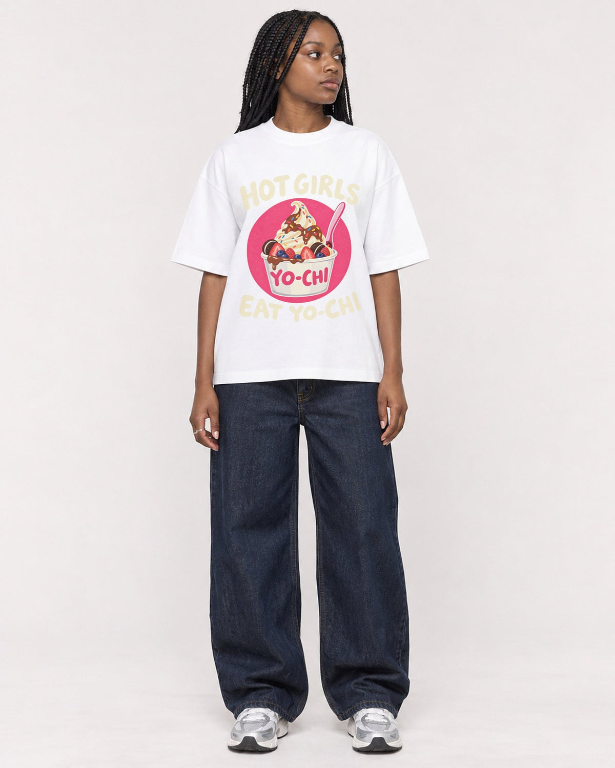 Mockup Boxy Heavyweight Tee White female full-body 04