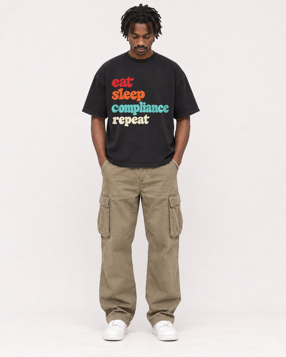 Mockup Boxy Heavyweight Tee Black male full-body 04