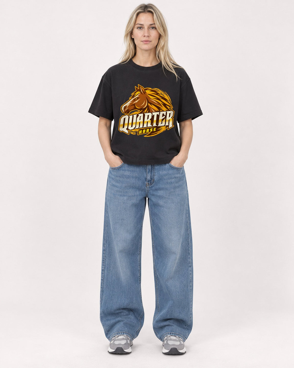 Mockup Boxy Heavyweight Tee Black female full-body 08