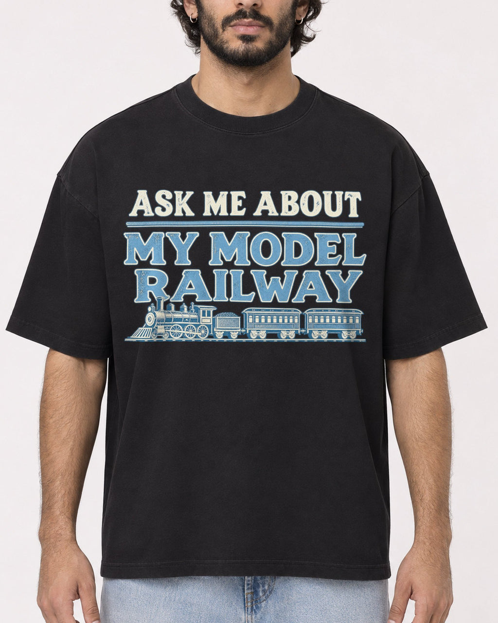 Mockup Boxy Heavyweight Tee Black male close-up 17