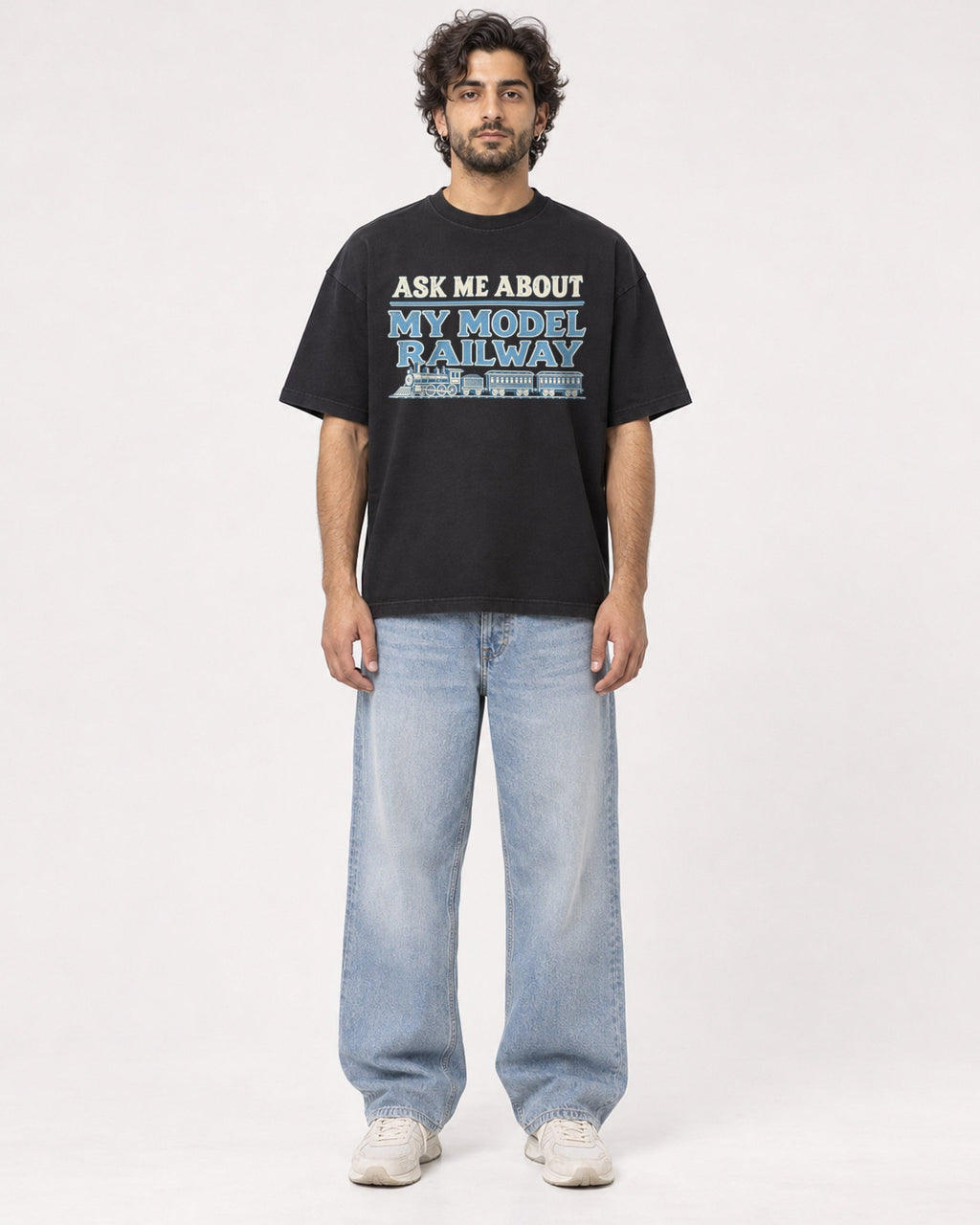 Mockup Boxy Heavyweight Tee Black male full-body 17