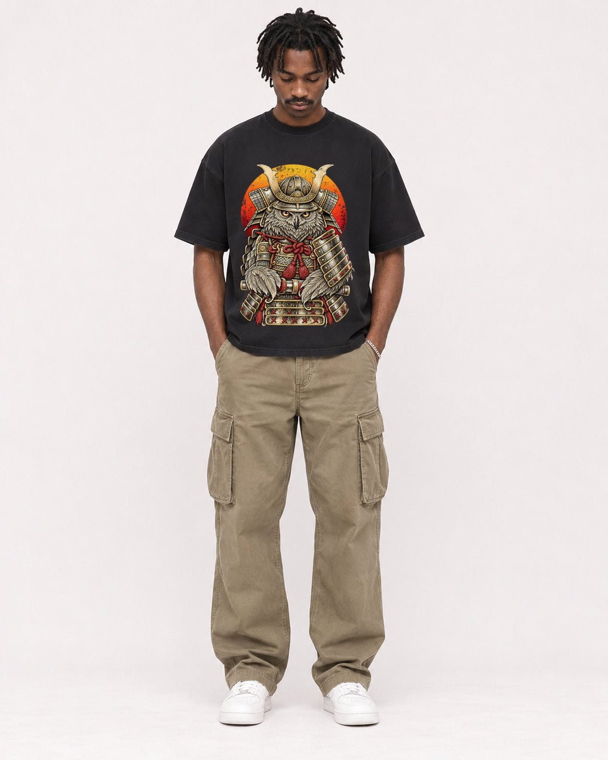 Mockup Boxy Heavyweight Tee Black male full-body 04