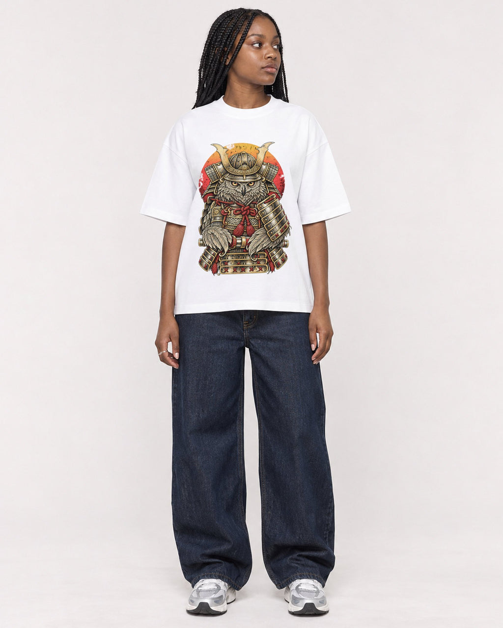 Mockup Boxy Heavyweight Tee White female full-body 04