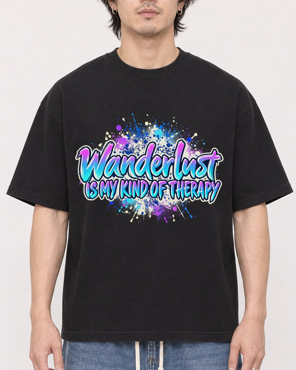 Mockup Boxy Heavyweight Tee Black male close-up 03