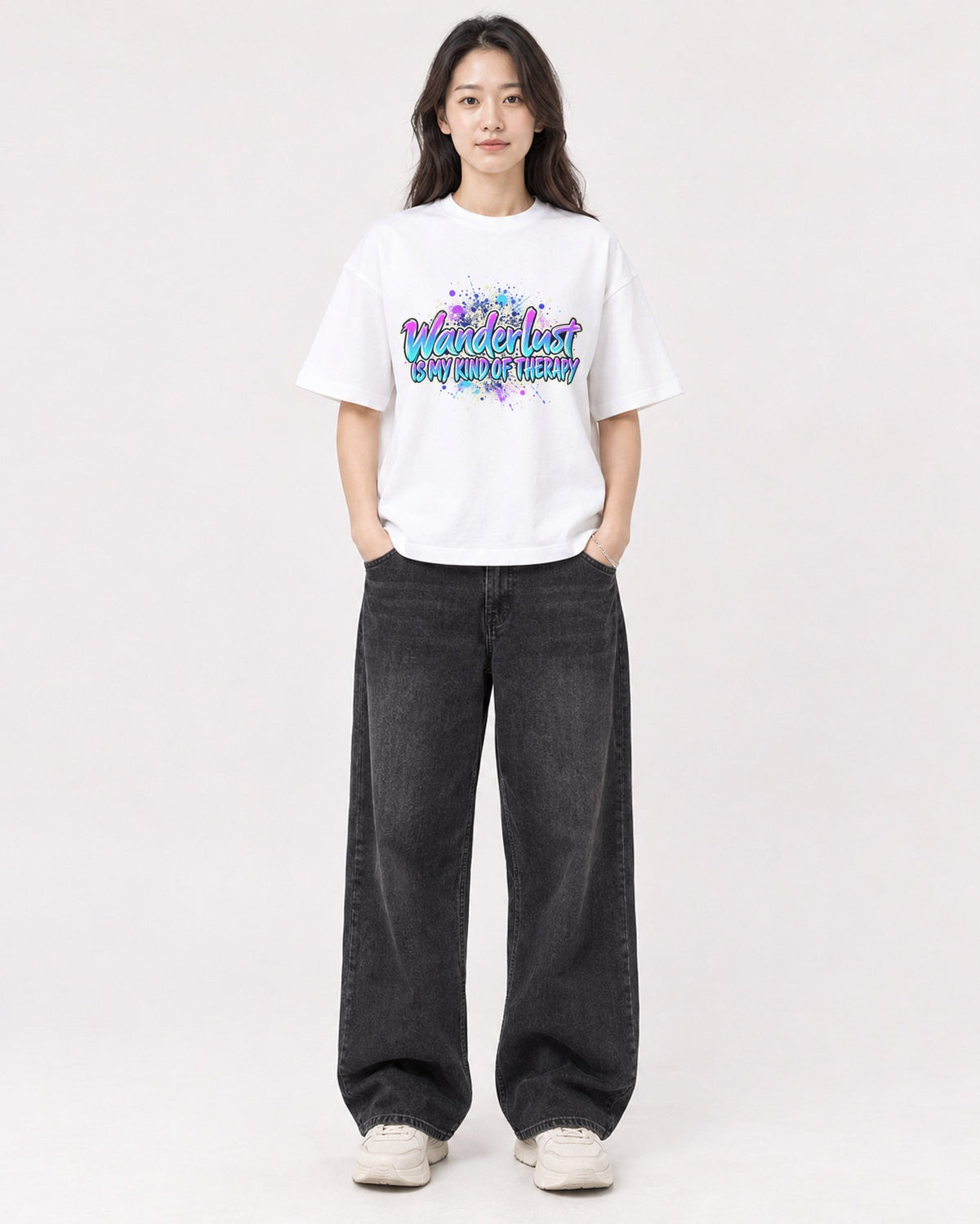 Mockup Boxy Heavyweight Tee White female full-body 03