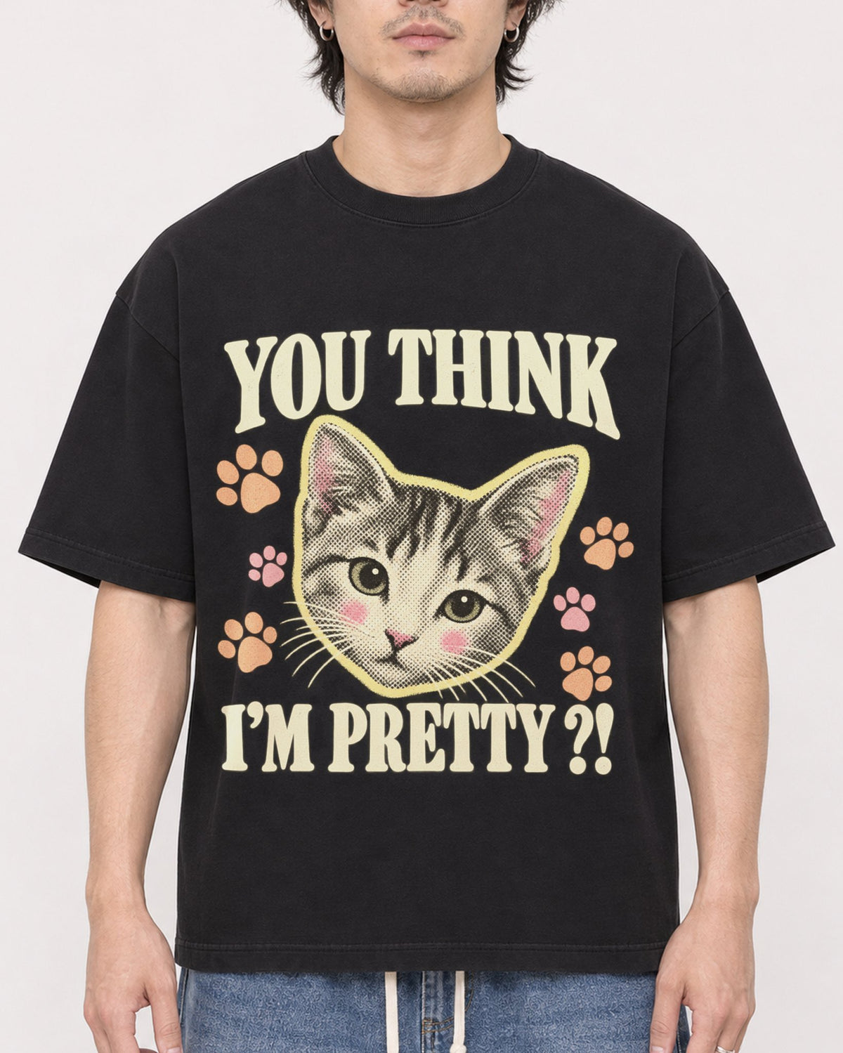 Mockup Boxy Heavyweight Tee Black male close-up 03