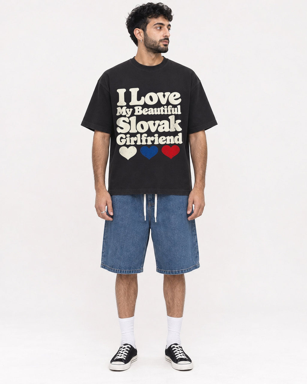 Mockup Boxy Heavyweight Tee Black male full-body 07