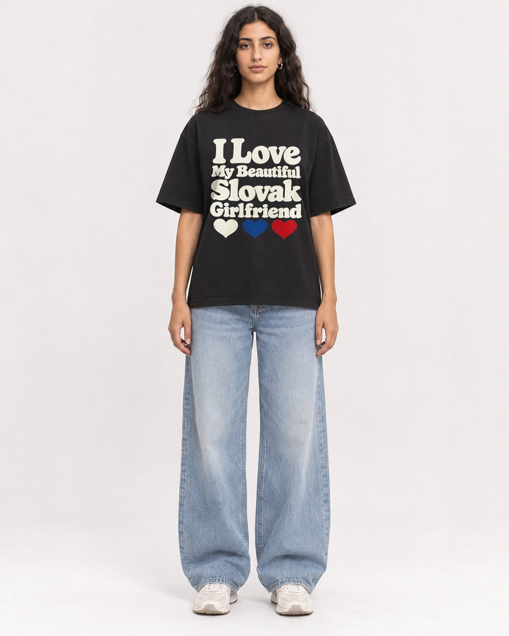 Mockup Boxy Heavyweight Tee Black female full-body 07