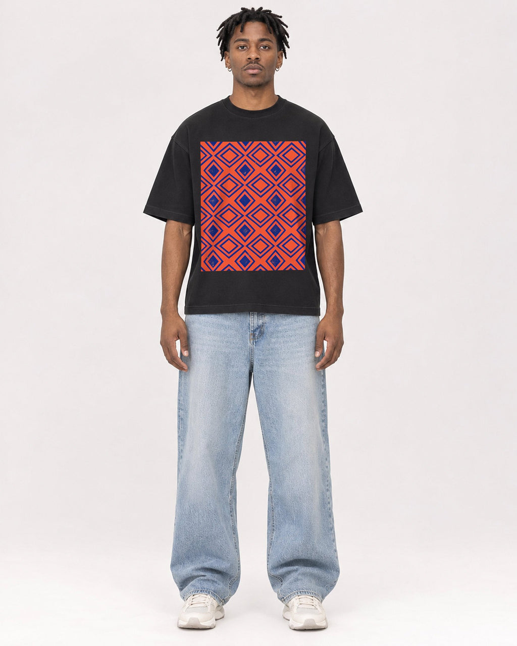Mockup Boxy Heavyweight Tee Black male full-body 05