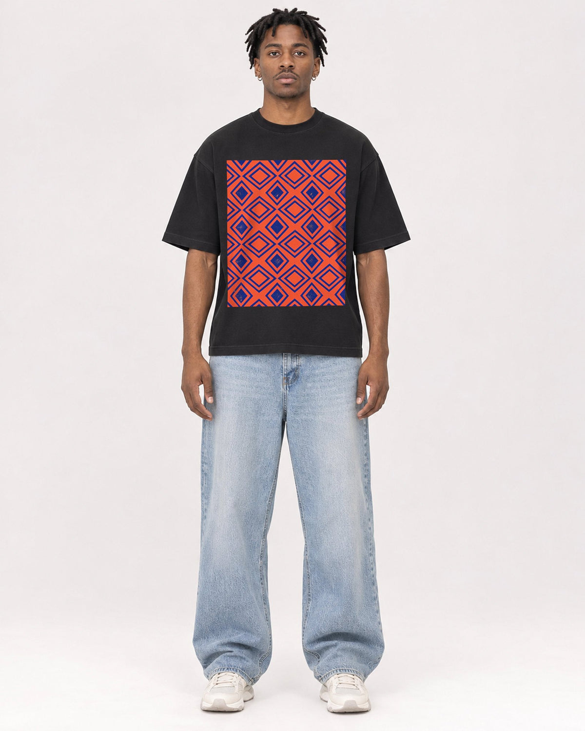 Mockup Boxy Heavyweight Tee Black male full-body 05