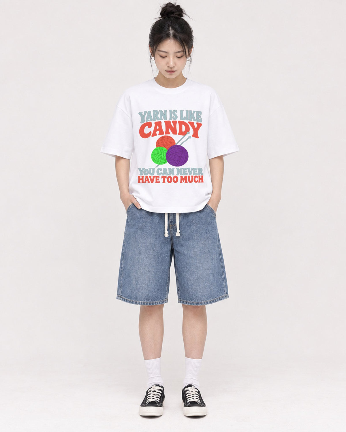 Mockup Boxy Heavyweight Tee White female full-body 41