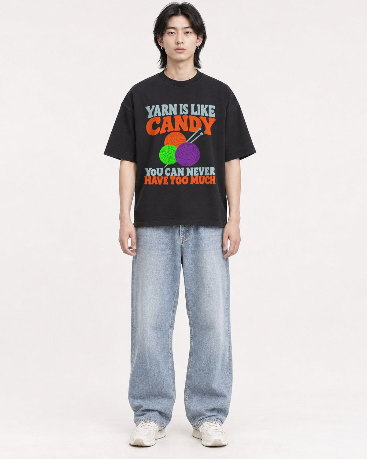 Mockup Boxy Heavyweight Tee Black male full-body 41