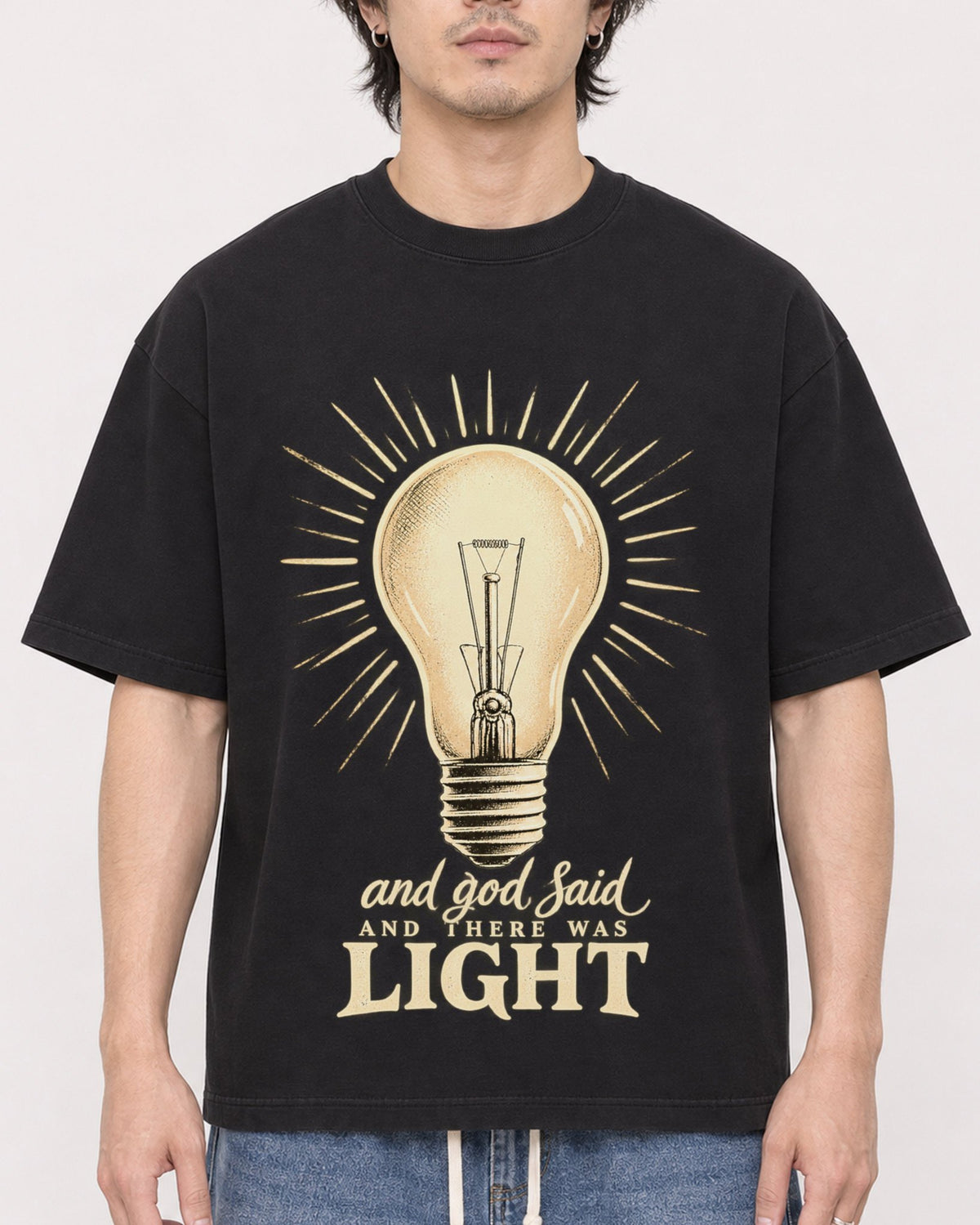 Mockup Boxy Heavyweight Tee Black male close-up 03
