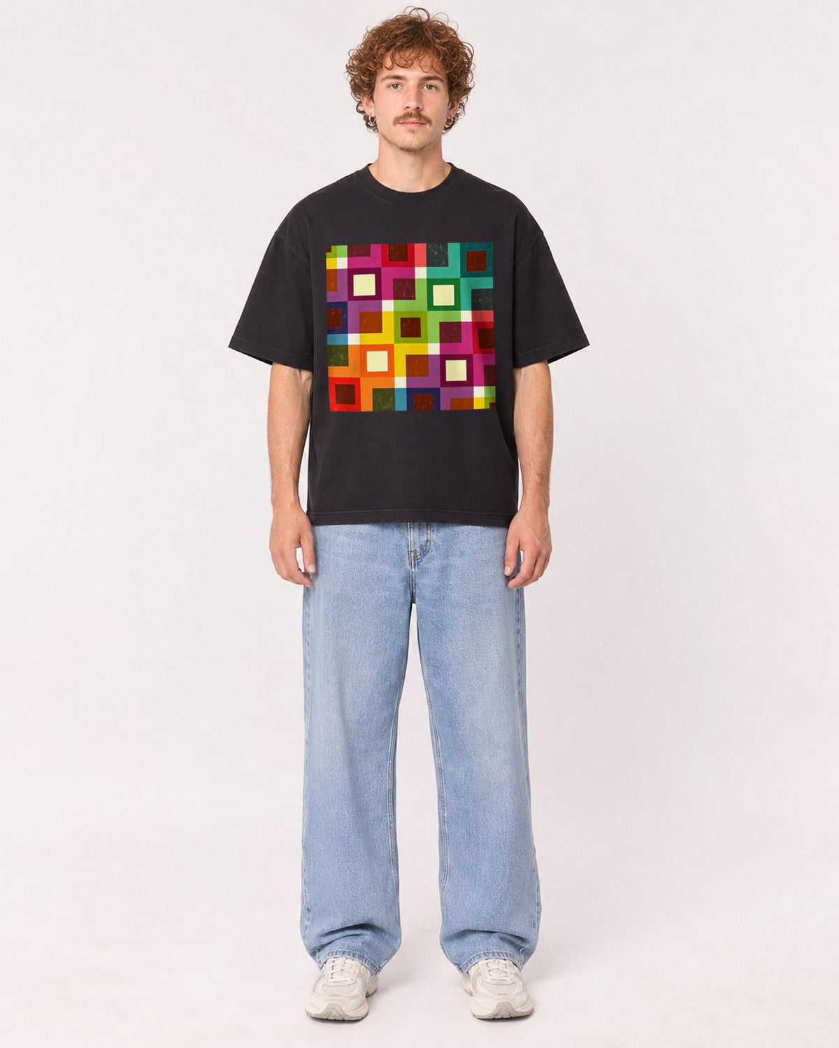 Mockup Boxy Heavyweight Tee Black male full-body 09