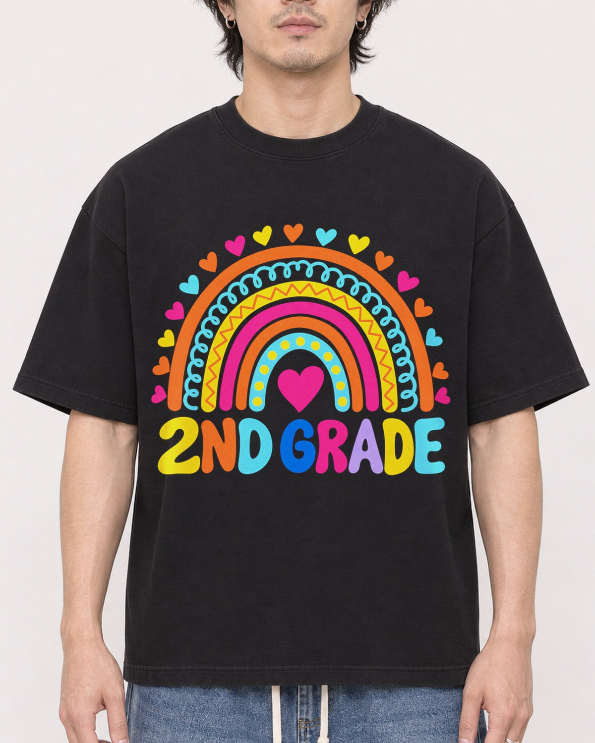 Mockup Boxy Heavyweight Tee Black male close-up 03