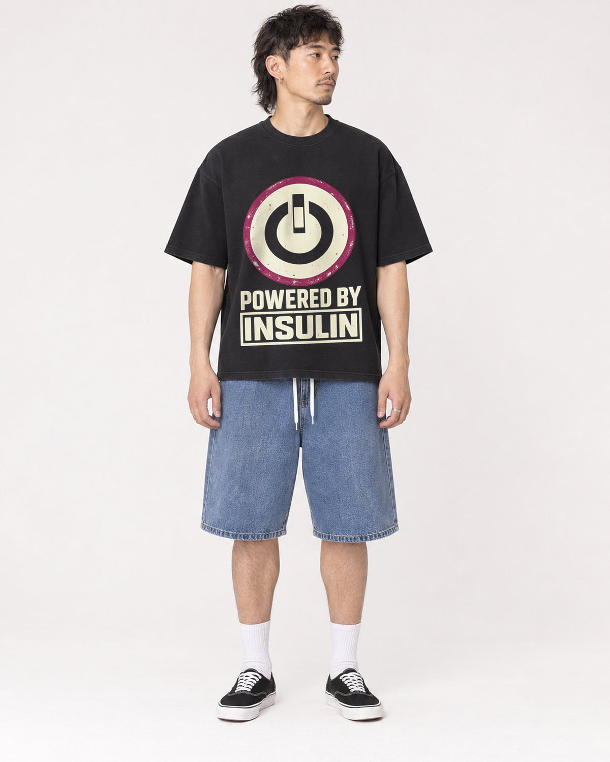 Mockup Boxy Heavyweight Tee Black male full-body 23