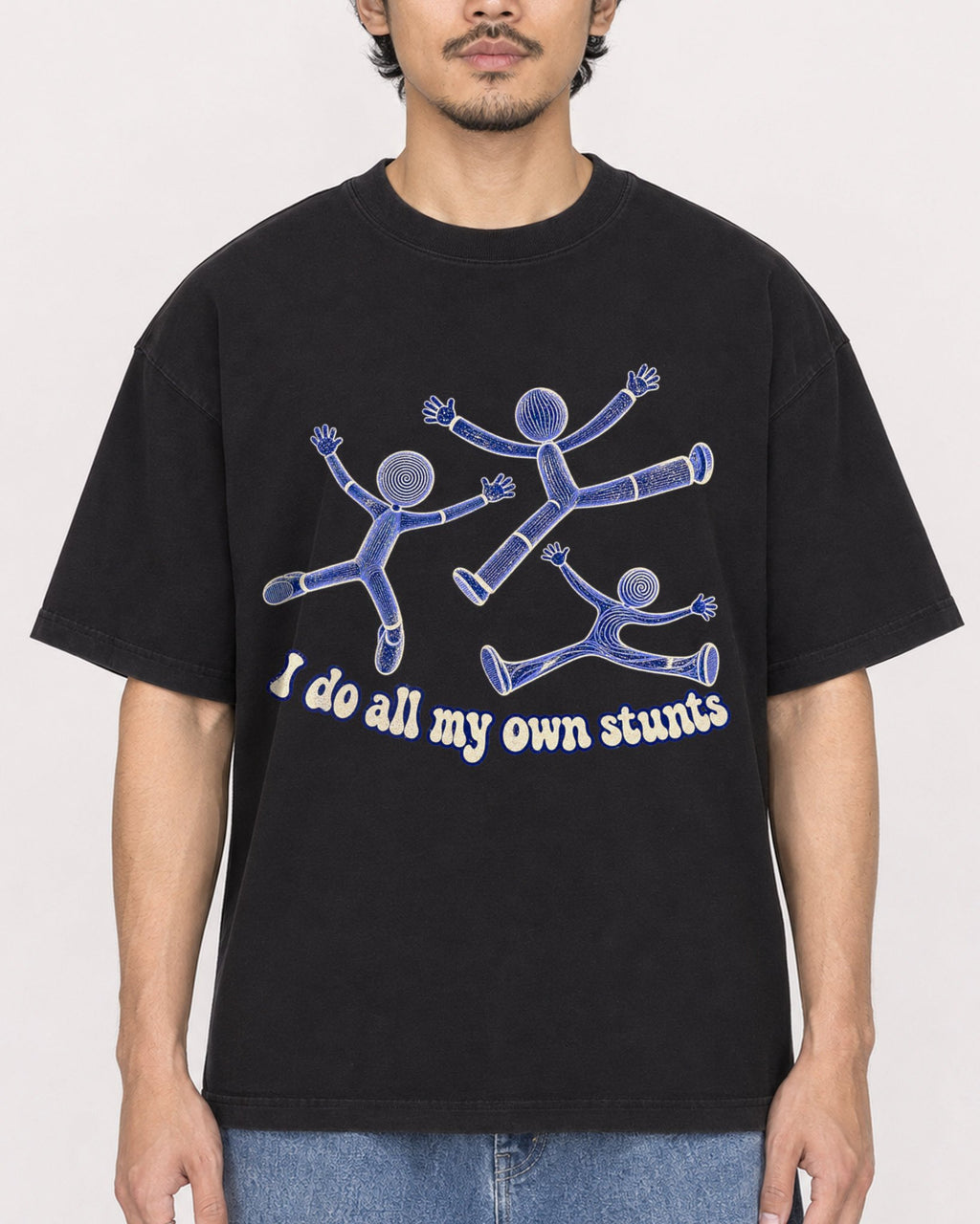 Mockup Boxy Heavyweight Tee Black male close-up 02