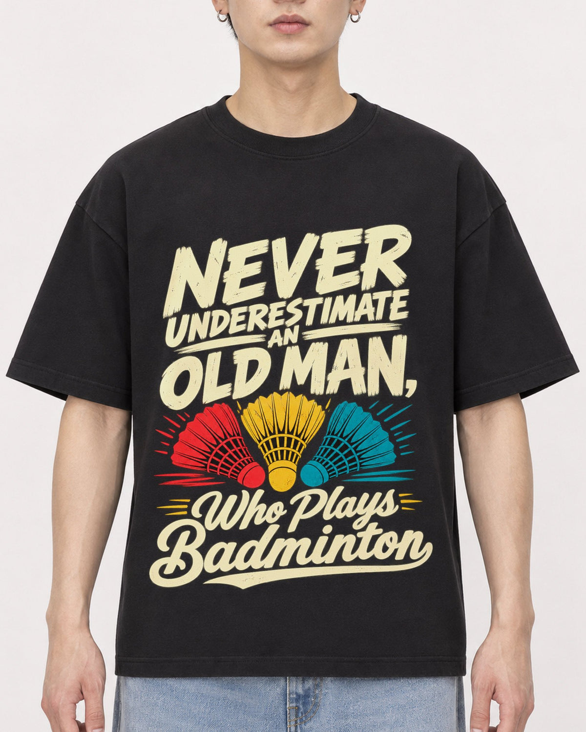 Mockup Boxy Heavyweight Tee Black male close-up 01