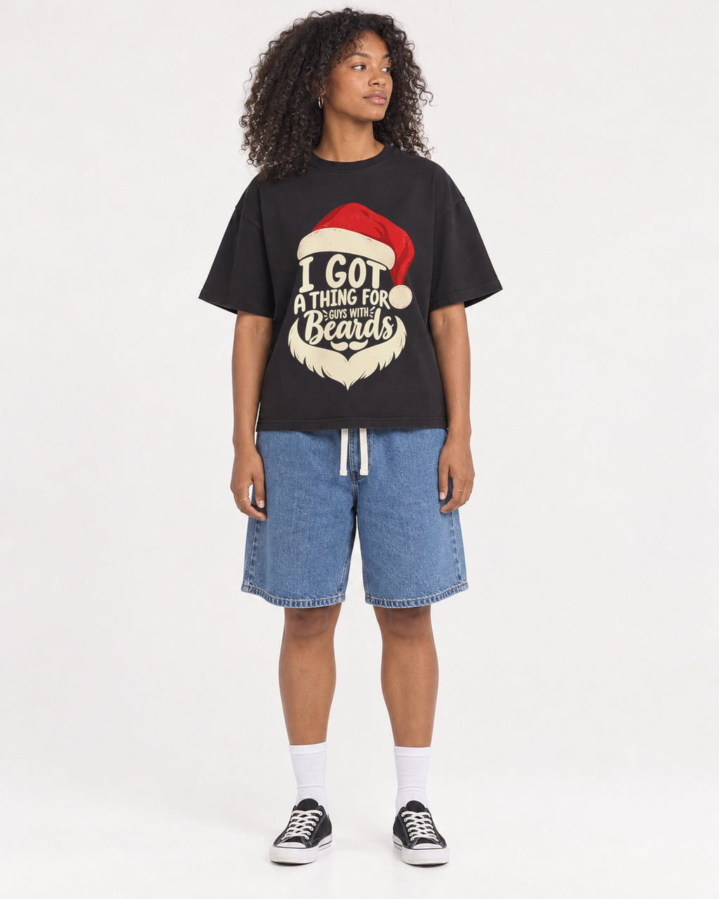 Mockup Boxy Heavyweight Tee Black female full-body 05