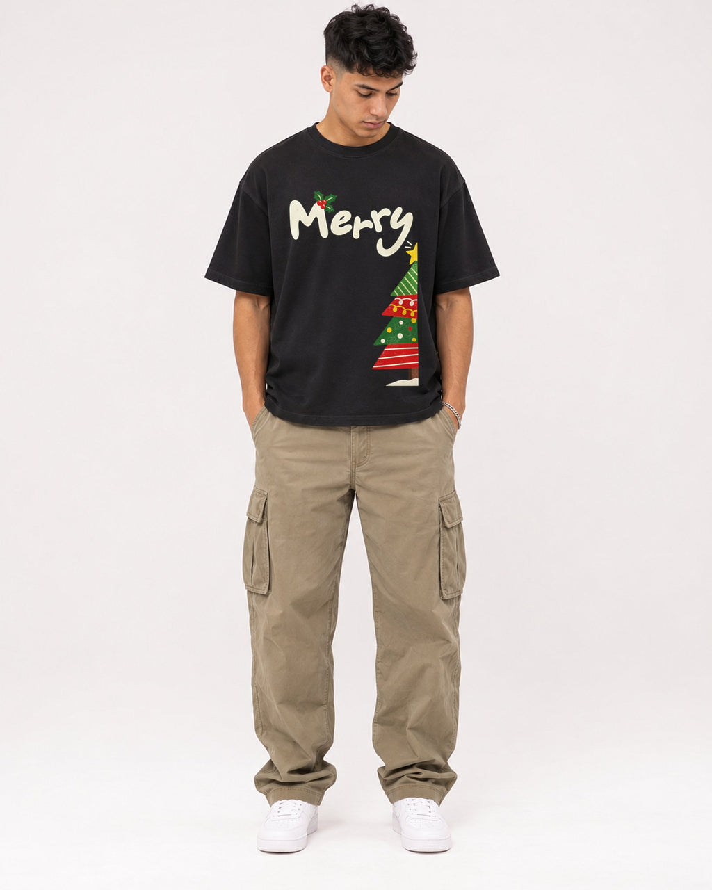 Mockup Boxy Heavyweight Tee Black male full-body 16