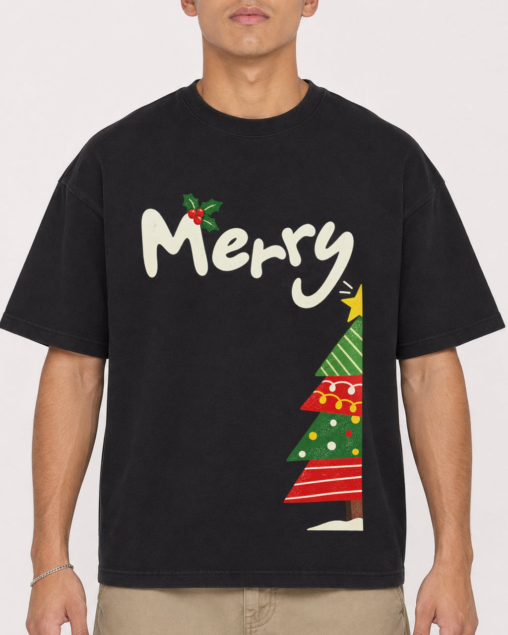 Mockup Boxy Heavyweight Tee Black male close-up 16