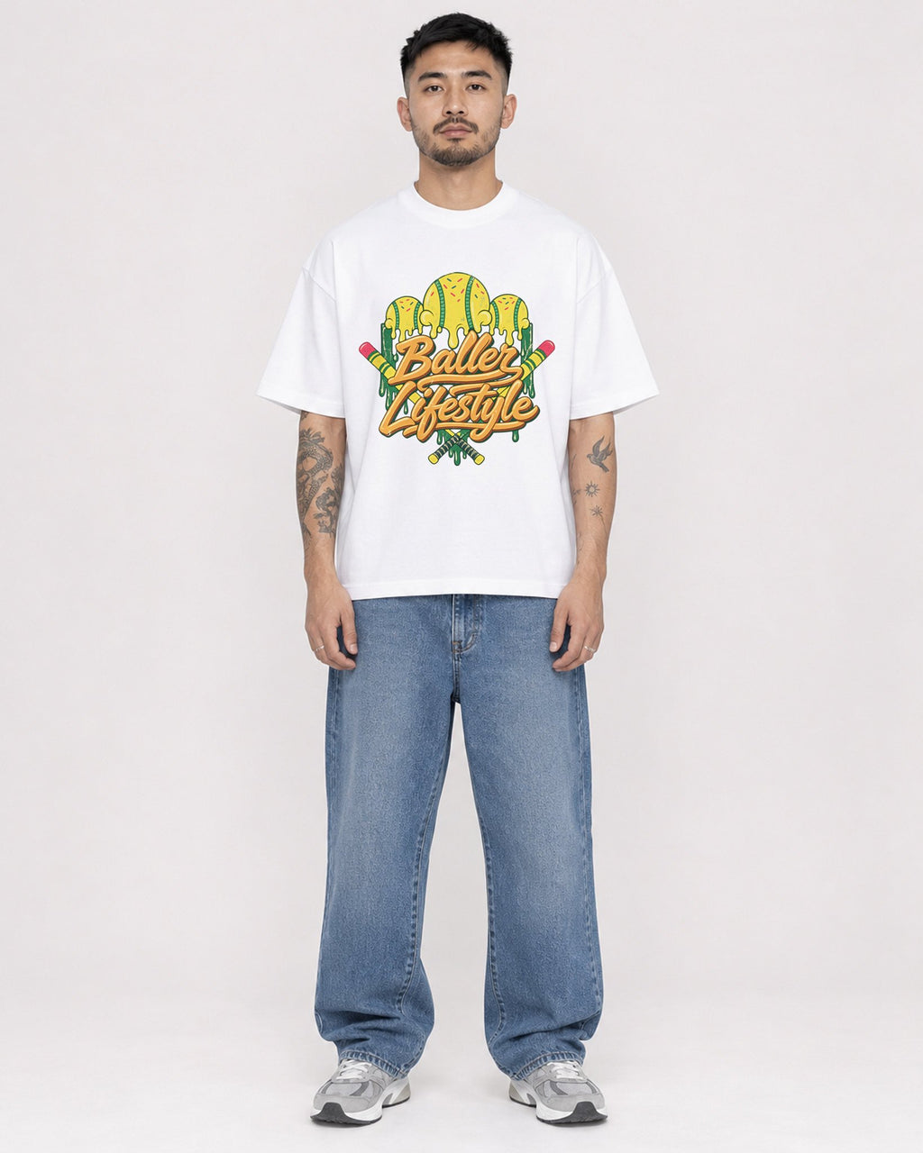 Mockup Boxy Heavyweight Tee White male full-body 12