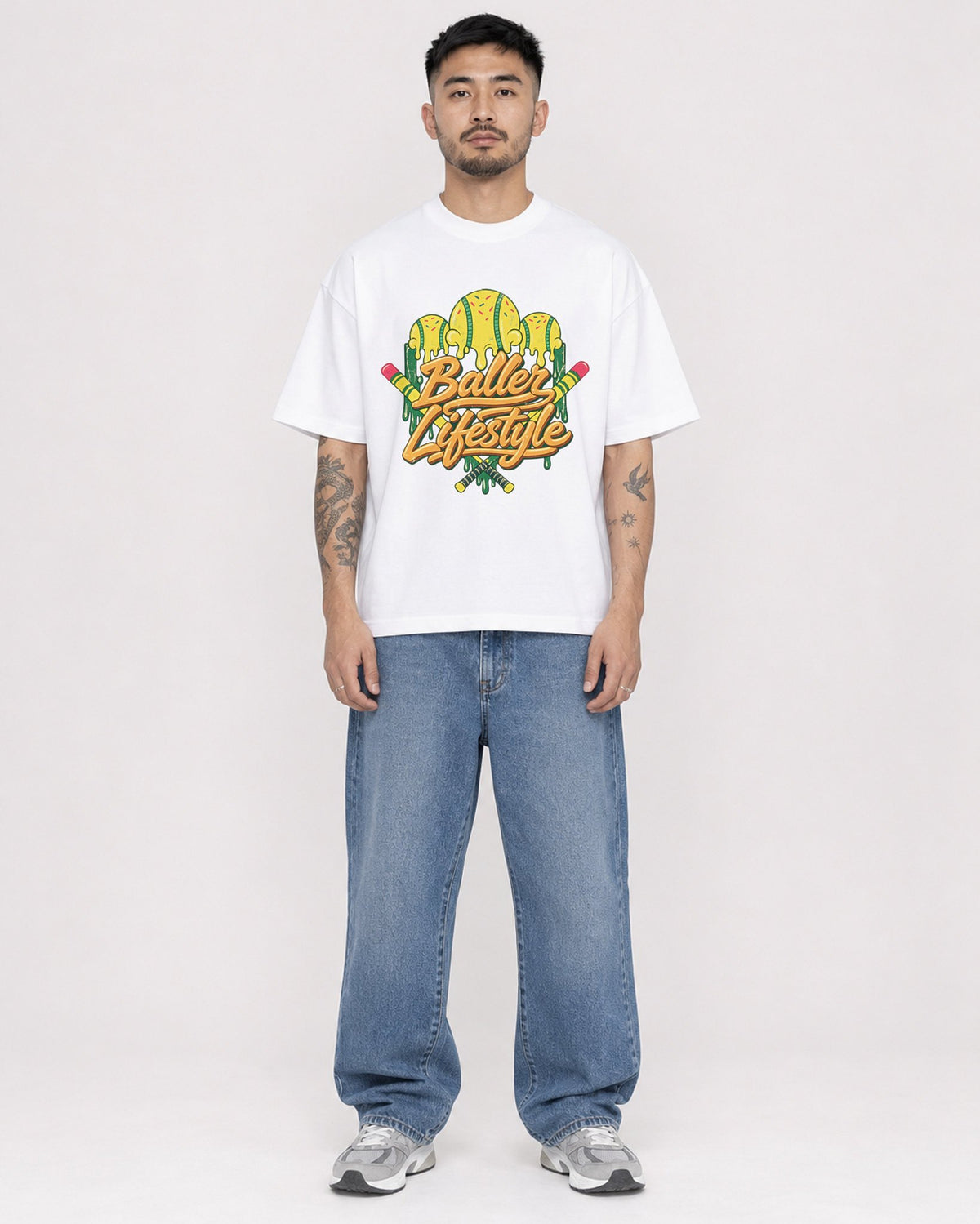 Mockup Boxy Heavyweight Tee White male full-body 12