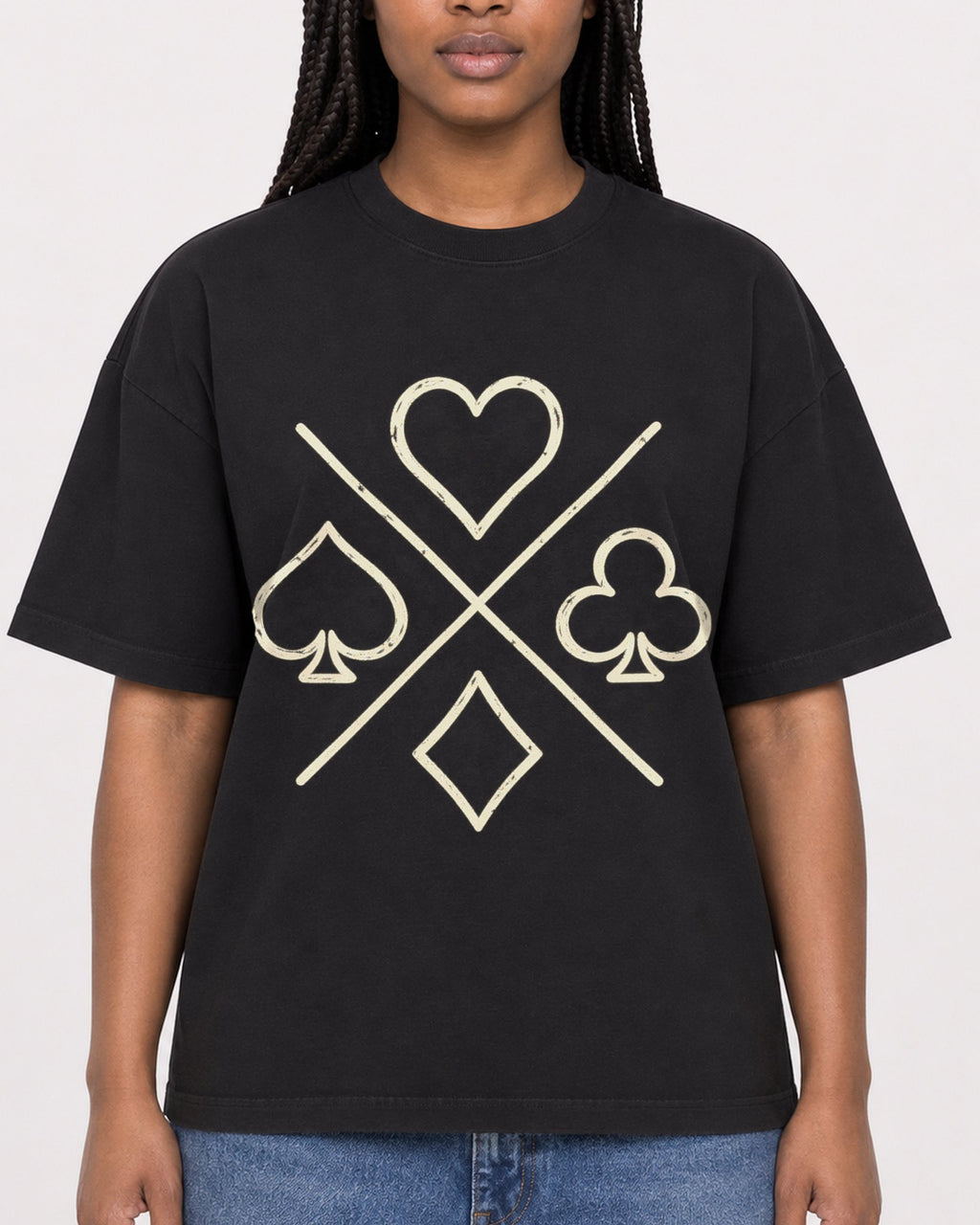 Mockup Boxy Heavyweight Tee Black female close-up 04