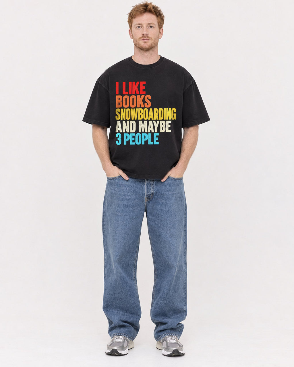 Mockup Boxy Heavyweight Tee Black male full-body 38