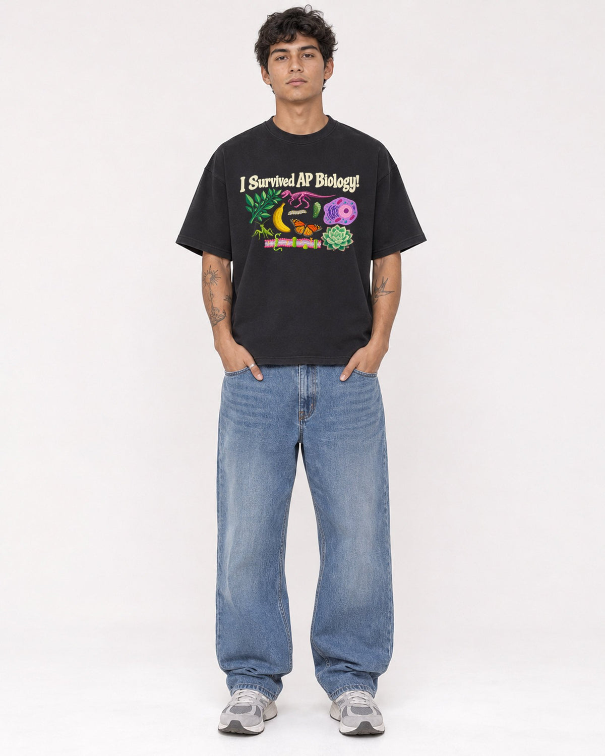 Mockup Boxy Heavyweight Tee Black male full-body 06