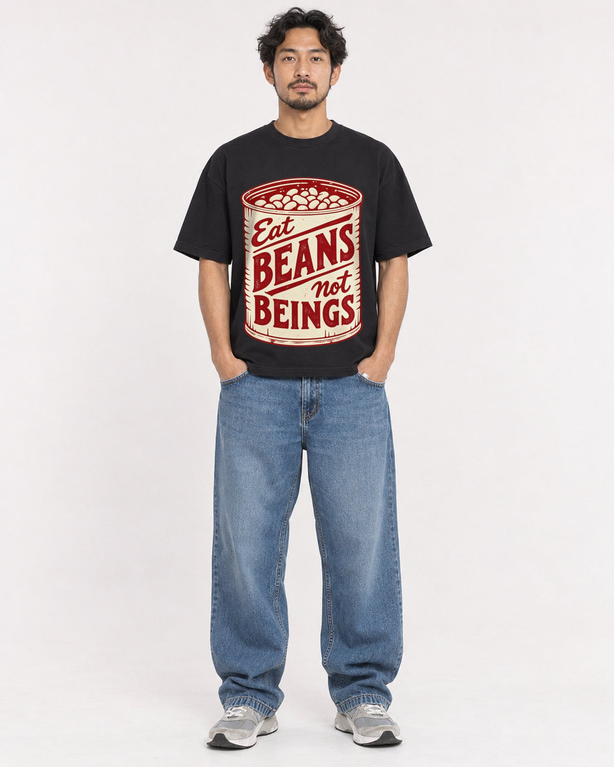Mockup Boxy Heavyweight Tee Black male full-body 02