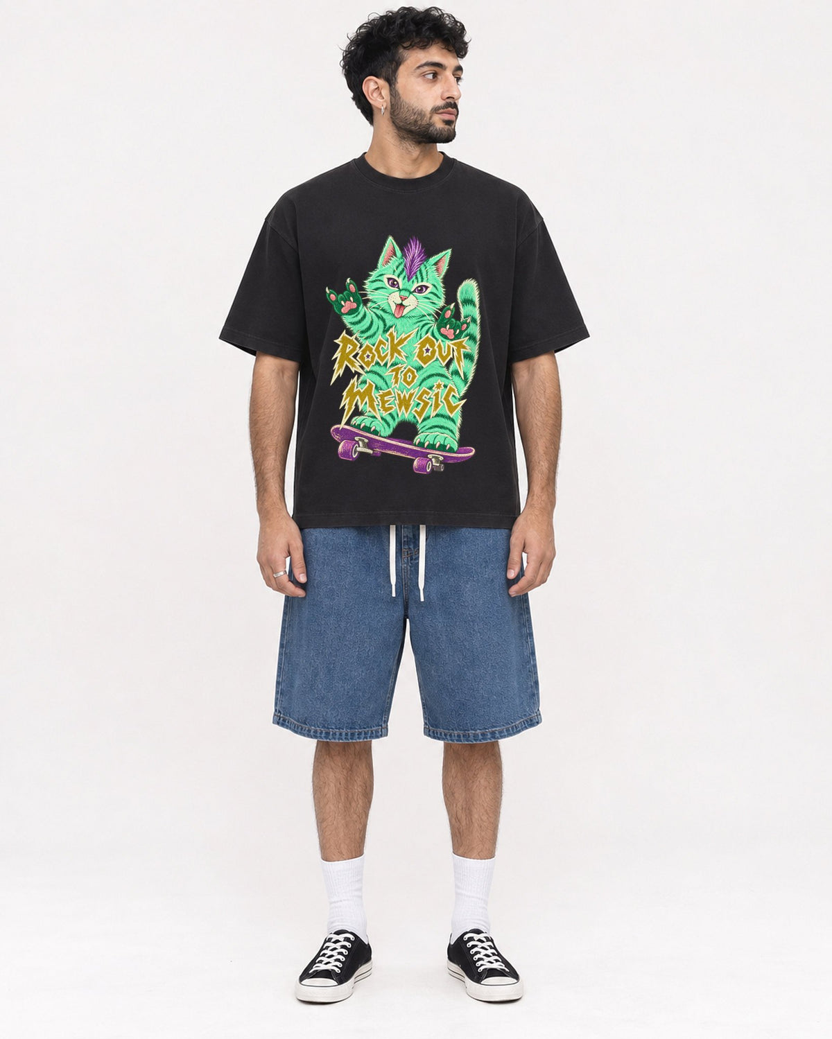Mockup Boxy Heavyweight Tee Black male full-body 07