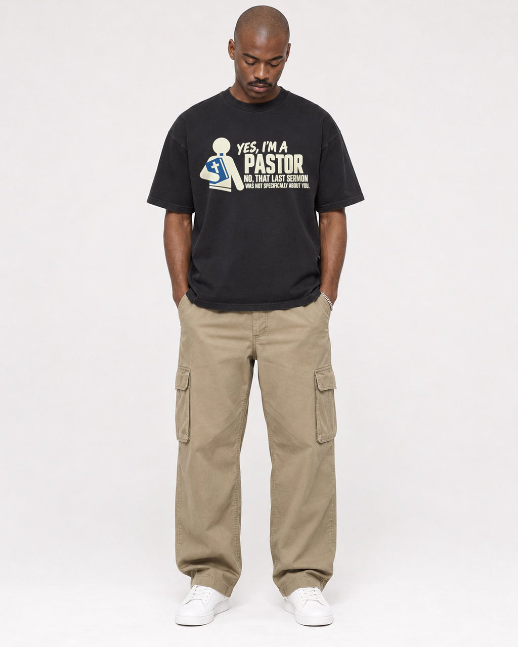 Mockup Boxy Heavyweight Tee Black male full-body 44