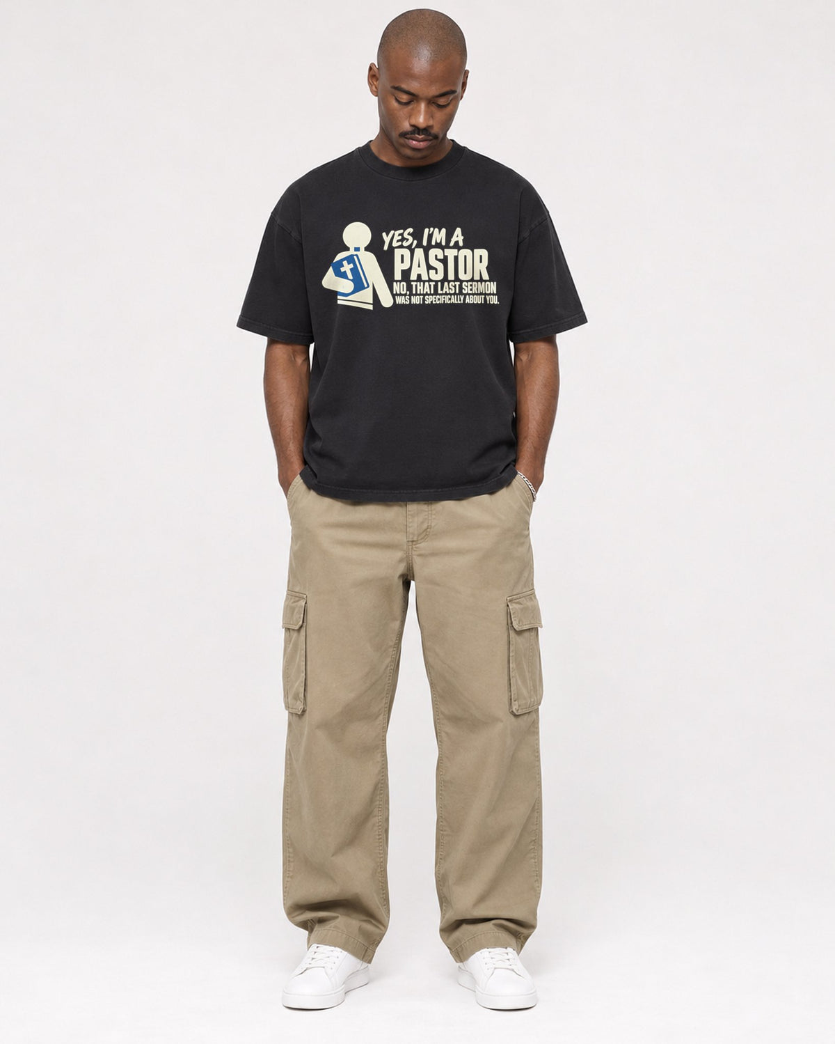 Mockup Boxy Heavyweight Tee Black male full-body 44