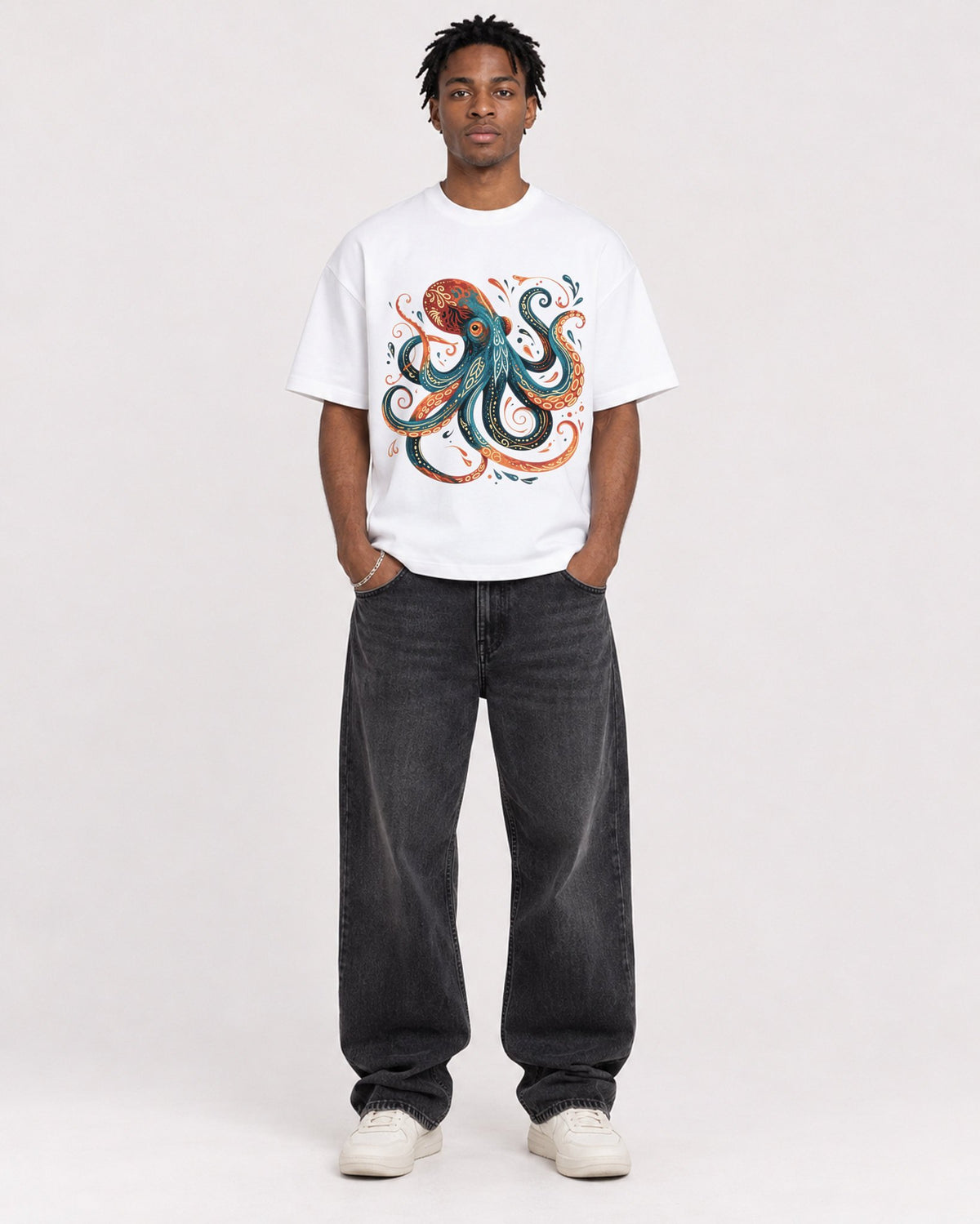 Mockup Boxy Heavyweight Tee White male full-body 05