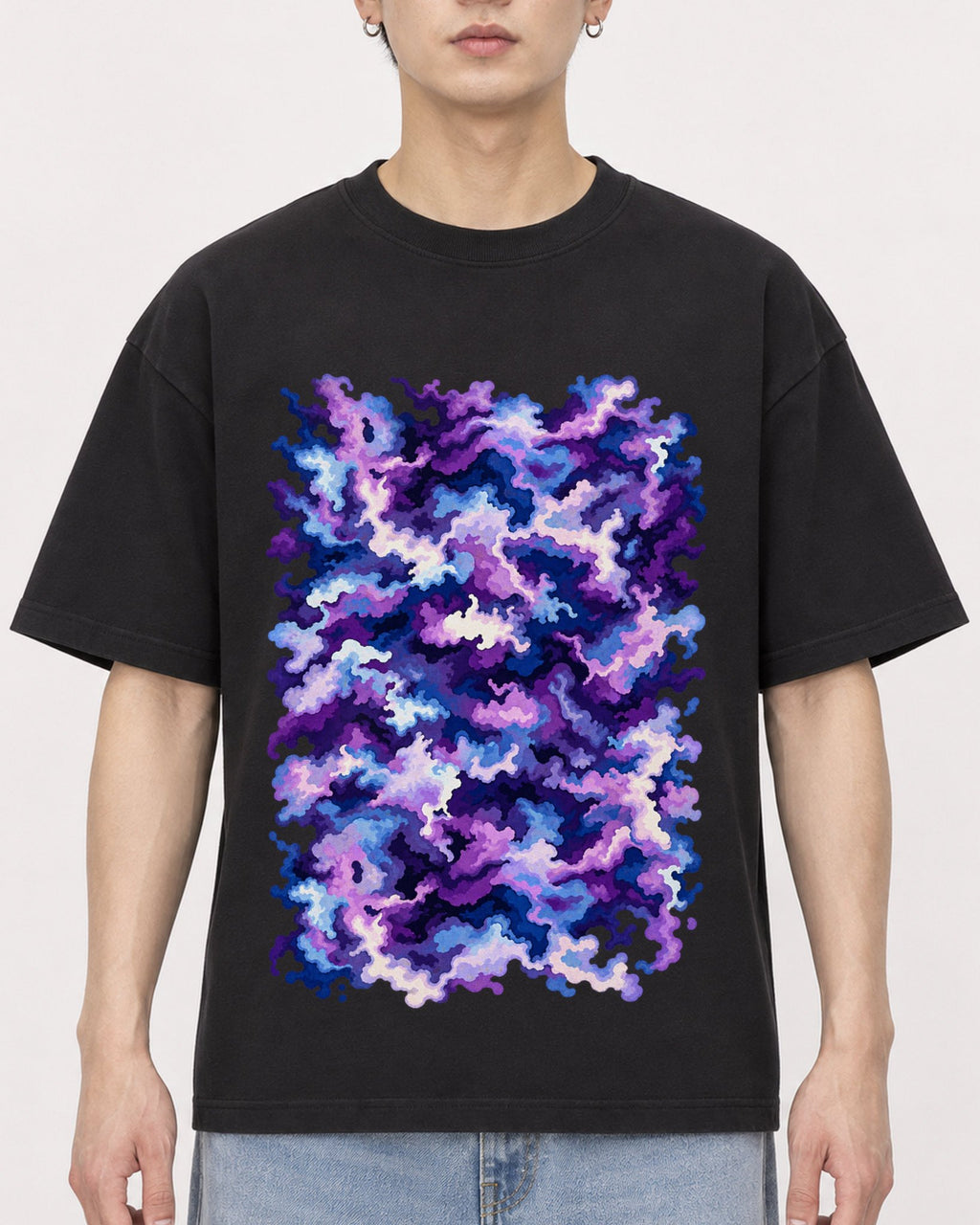 Mockup Boxy Heavyweight Tee Black male close-up 01