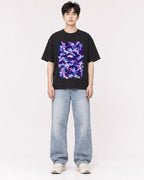 Mockup Boxy Heavyweight Tee Black male full-body 01