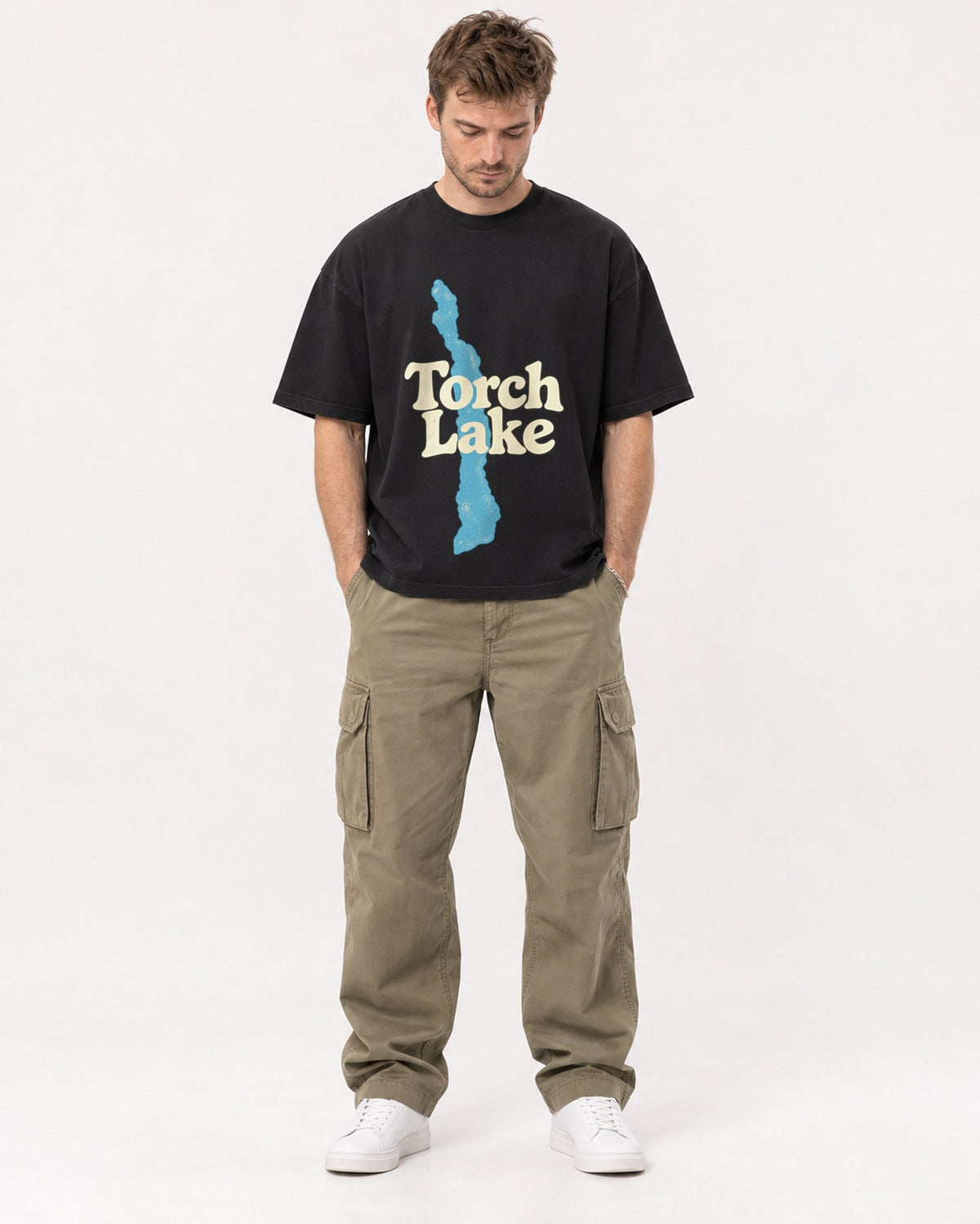 Mockup Boxy Heavyweight Tee Black male full-body 08