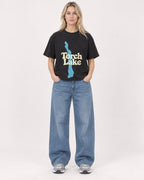 Mockup Boxy Heavyweight Tee Black female full-body 08