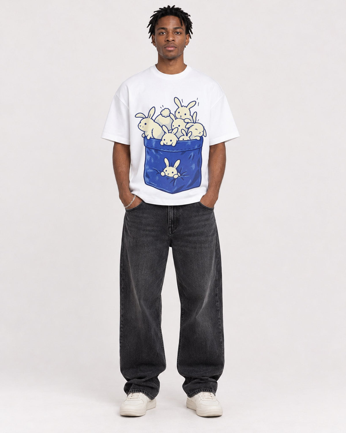 Mockup Boxy Heavyweight Tee White male full-body 05