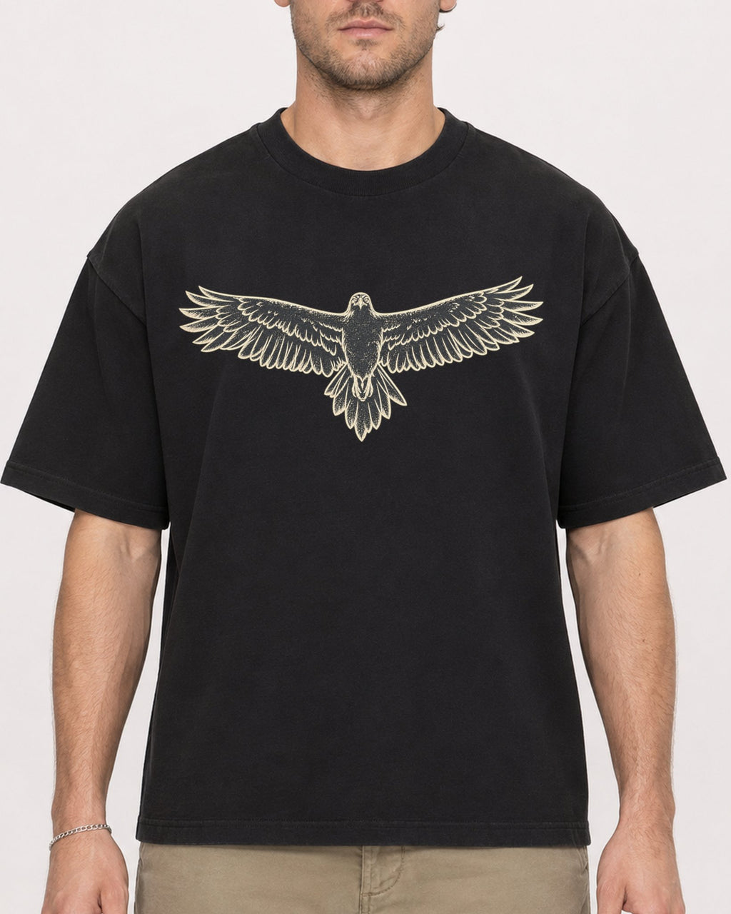 Mockup Boxy Heavyweight Tee Black male close-up 08